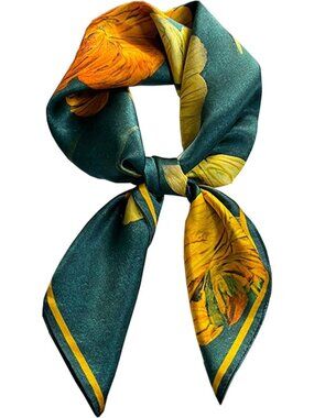 Women's Yellow Dark  Green Houndstooth Scarf for Hair Digital Printed Headscarf